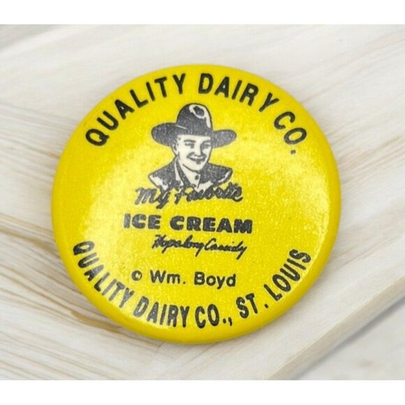 Vintage Quality Dairy Co. St. Louis Ice Cream Pinback Button Hopalong Cassidy - Picture 1 of 6